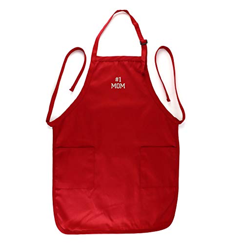 Trendy Apparel Shop Number #1 Mom Embroidered Full Length Apron with Pockets