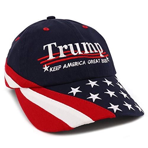 Trendy Apparel Shop Trump Embroidered USA Flag and Stars Bill Unstructured Baseball Cap