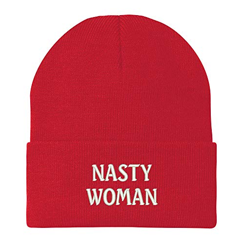 Trendy Apparel Shop Nasty Woman Embroidered Winter Long Cuff Beanie