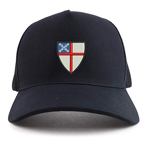 Trendy Apparel Shop Episcopal Shield Embroidered Oversized 5 Panel XXL Trucker Mesh Cap