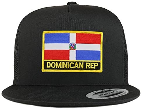 Trendy Apparel Shop Flexfit XXL Dominican Republic Flag 5 Panel Flatbill Trucker Mesh Cap