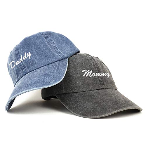 Trendy Apparel Shop Script Mommy and Daddy Pigment Dyed Couple 2 Pc Cap Set