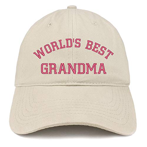 Trendy Apparel Shop World's Best Grandma Pink Embroidered Soft Crown 100% Brushed Cotton Cap