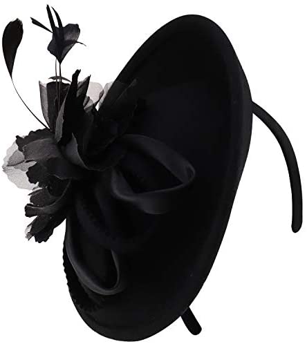 Trendy Apparel Shop Flower Trim Feather Loop Band Wool Fascinator Hat