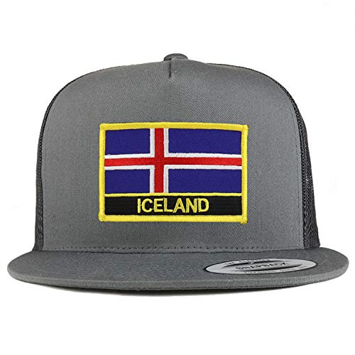 Trendy Apparel Shop Flexfit XXL Iceland Flag 5 Panel Flatbill Trucker Mesh Snapback Cap