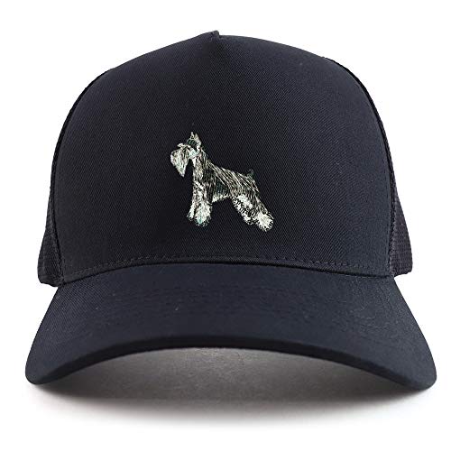 Trendy Apparel Shop Miniature Schanuzer Dog Embroidered Oversized 5 Panel XXL Trucker Mesh Cap
