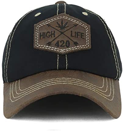 Trendy Apparel Shop High Life Marijuana 420 Faux Leather Patch Cotton Cap