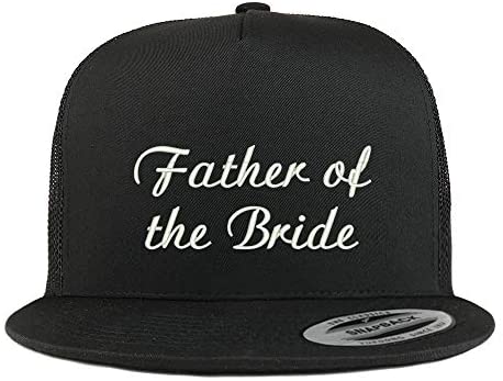 Trendy Apparel Shop Flexfit XXL Father of The Bride Embroidered 5 Panel Flatbill Trucker Mesh Cap
