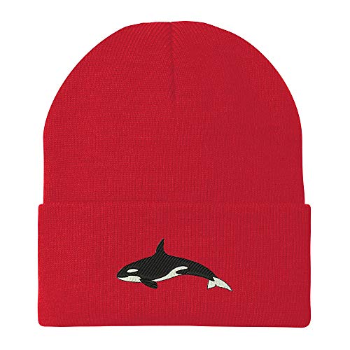 Trendy Apparel Shop Orca Killer Whale Embroidered Winter Long Cuff Beanie
