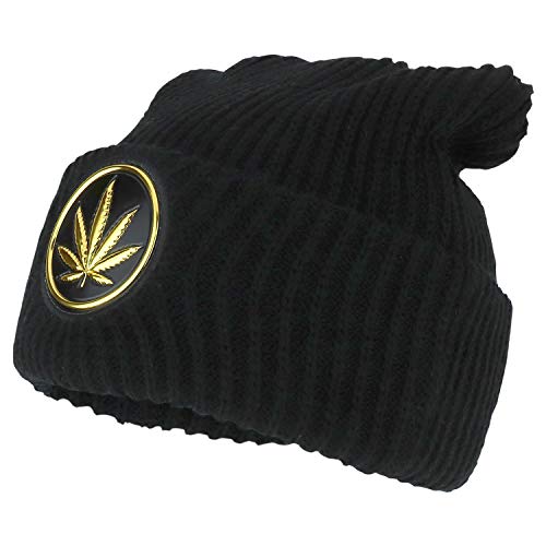 Trendy Apparel Shop Marijuana Leaf High Frequency Patch Winter Cuff Beanie Hat