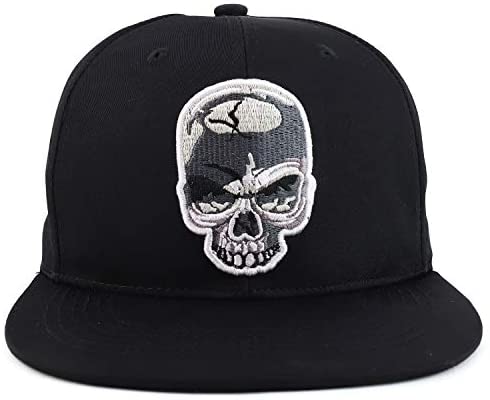 Trendy Apparel Shop Cracked Skull Embroidered Satin Flatbill Baseball Cap