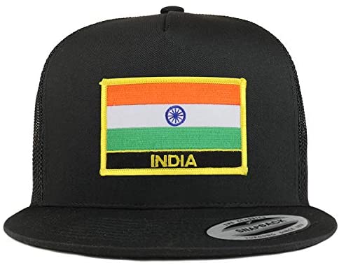 Trendy Apparel Shop Flexfit XXL India Flag 5 Panel Flatbill Trucker Mesh Snapback Cap