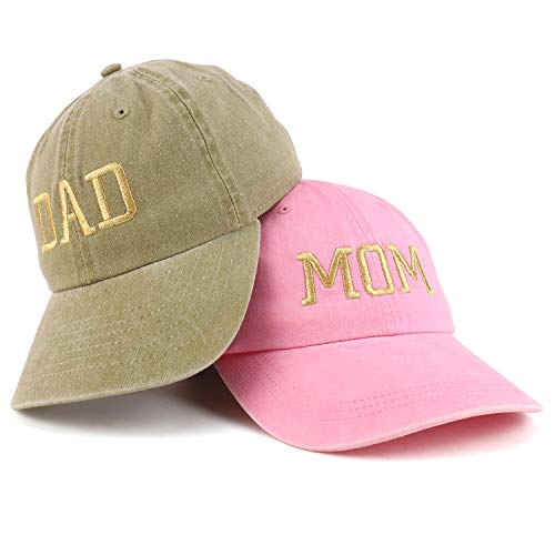Trendy Apparel Shop Capital Gold Thread Mom and Dad Pigment Dyed 2 Pc Cap Set