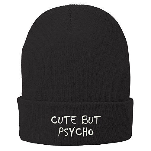 Trendy Apparel Shop Cute But Psycho Embroidered Winter Cuff Long Beanie