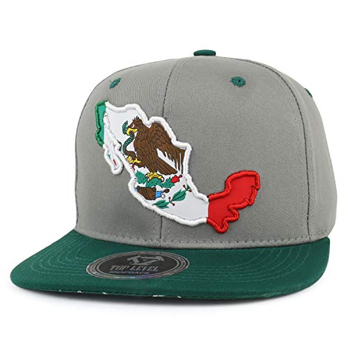 Trendy Apparel Shop Mexico Map Flag Outline Embroidered Flatbill Snapback Cap