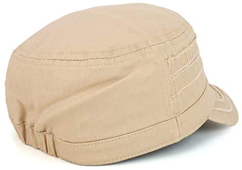 Trendy Apparel Shop Distressed Elastic Fit Frayed Cadet Flat Top Style Army Cap