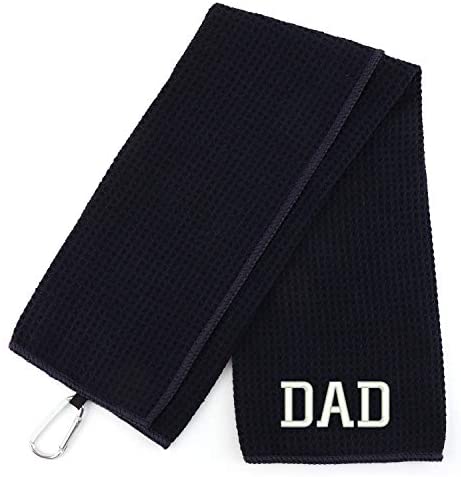 Trendy Apparel Shop Dad Embroidered Trifold Waffle Textured Microfiber Gold Towel with Carabiner