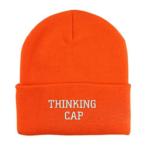 Trendy Apparel Shop Thinking Cap Embroidered Winter Long Cuff Beanie