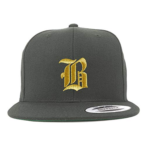 Trendy Apparel Shop Old English Gold B Embroidered Snapback Flatbill Baseball Cap