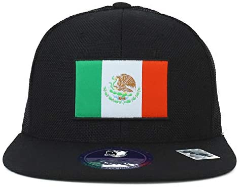 Trendy Apparel Shop Mexico Flag Embroidered Linen Mesh Flatbill Snapback Hat