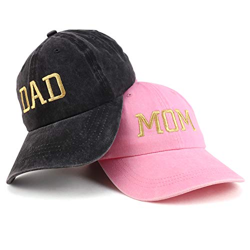 Trendy Apparel Shop Capital Gold Thread Mom and Dad Pigment Dyed 2 Pc Cap Set