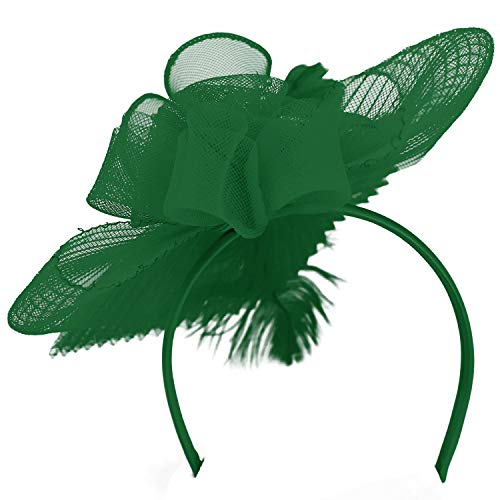 Trendy Apparel Shop Floral Mesh Pleated Horsehair Fascinator with Feather