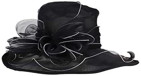 Trendy Apparel Shop Flower Decorated Mesh Ruffled Wide Brim Fashion Organza Hat