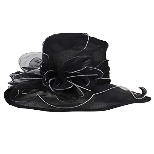 Trendy Apparel Shop Flower Decorated Mesh Ruffled Wide Brim Fashion Organza Hat