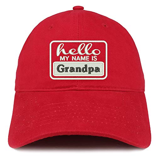 Trendy Apparel Shop Hello My Name is Grandpa Soft Crown 100% Brushed Cotton Cap