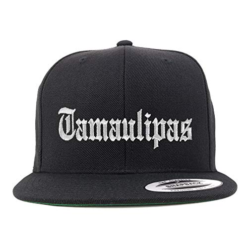 Trendy Apparel Shop Old English Tamaulipas White Embroidered Flatbill Snapback Baseball Cap