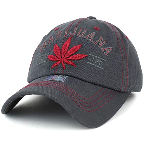 Trendy Apparel Shop Marijuana High Life Leaf Embroidered Unstructured Ball Cap