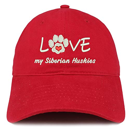 Trendy Apparel Shop I Love My Siberian Huskies Embroidered Soft Crown 100% Brushed Cotton Cap