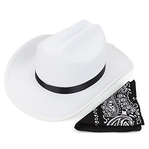 Trendy Apparel Shop Youth Kid's Cowboy Cowgirl Flet Hat with Paisley Bandana