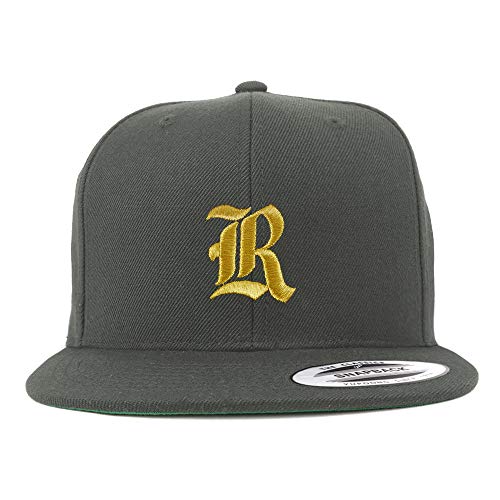 Trendy Apparel Shop Old English Gold R Embroidered Snapback Flatbill Baseball Cap