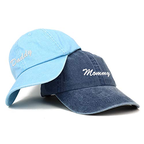 Trendy Apparel Shop Script Mommy and Daddy Pigment Dyed Couple 2 Pc Cap Set