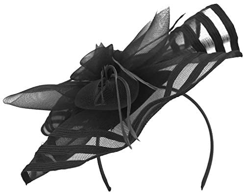 Trendy Apparel Shop Horsehair Feather Trim Flower Fascinator Binded Hem Edge