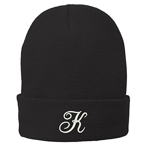 Trendy Apparel Shop Letter K Embroidered Winter Knitted Long Beanie