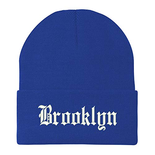 Trendy Apparel Shop Old English Font Brooklyn City Embroidered Long Cuff Beanie