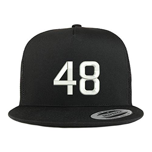 Trendy Apparel Shop Number 48 Embroidered 5 Panel Flatbill Trucker Mesh Cap