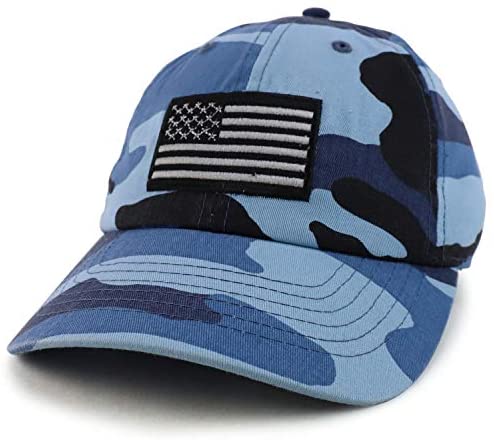 Trendy Apparel Shop Black Grey US American Flag Embroidered Camo Baseball Cap