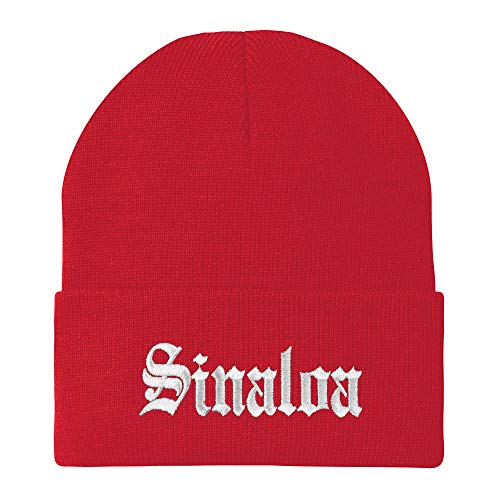 Trendy Apparel Shop Old English Sinaloa White Embroidered Acrylic Knit Beanie Cap
