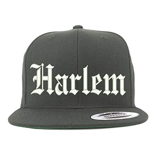 Trendy Apparel Shop Old English Font Harlem City Embroidered Flat Bill Cap