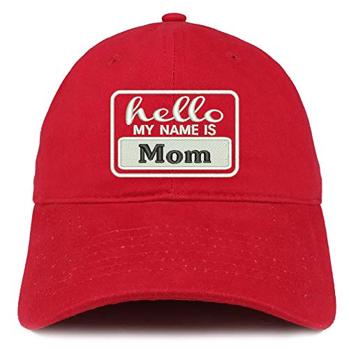 Trendy Apparel Shop Hello My Name is Mom Soft Crown 100% Brushed Cotton Cap
