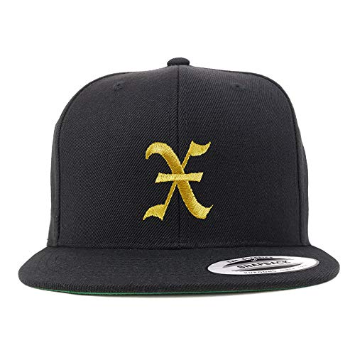Trendy Apparel Shop Old English Gold X Embroidered Snapback Flatbill Baseball Cap