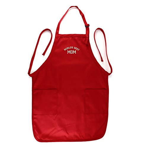 Trendy Apparel Shop World's Best Mom Embroidered Full Length Apron with Pockets