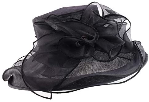 Trendy Apparel Shop Ladies Fashion Ruffled Brim Crystal Trim Organza Hat