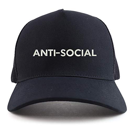 Trendy Apparel Shop Anti-Social Embroidered Oversized 5 Panel XXL Trucker Mesh Cap