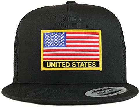 Trendy Apparel Shop Flexfit XXL United States Flag 5 Panel Flatbill Trucker Mesh Cap