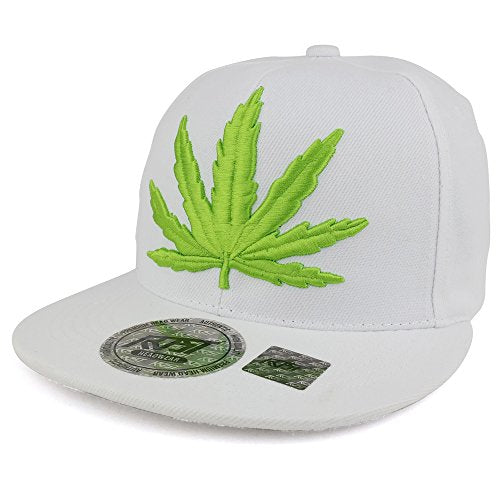 Trendy Apparel Shop Marijuana Big Green Leaf Embroidered Flatbill Adjustable Snapback Cap