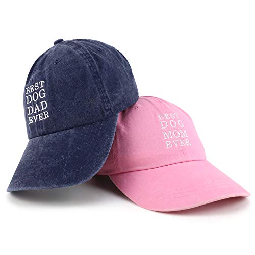 Trendy Apparel Shop Best Dog Mom and Dad Ever Pigment Dyed Couple 2 Pc Cap Set